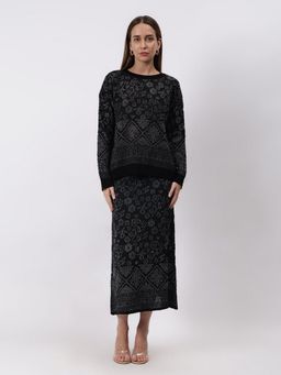 GAIIA - Black Self Design Winter Top with Skirt