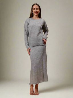 GAIIA - Grey Self Design Winter Top with Skirt
