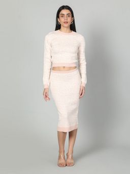 GAIIA - Pink Two Color Self Print Top with Skirt