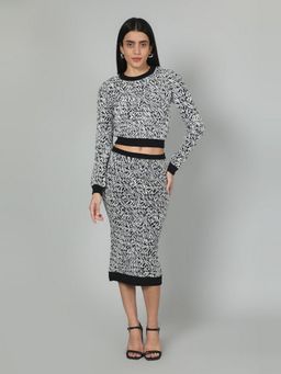 GAIIA - Black Two Color Self Print Top with Skirt