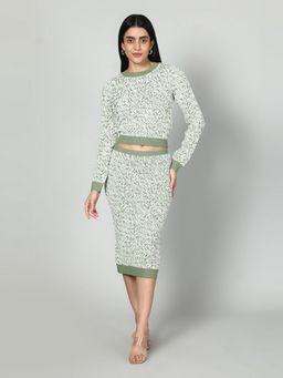 GAIIA - Green Two Color Self Print Top with Skirt