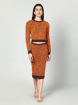 GAIIA - Orange Two Color Self Print Top with Skirt