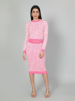 GAIIA - Pink Two Color Self Print Top with Skirt