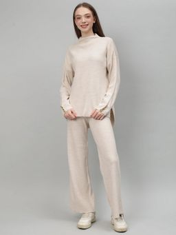 GAIIA - Beige Women Solid Color High Neck Co-Ord Set