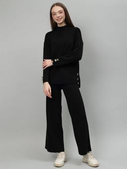GAIIA - Black Women Solid Color High Neck Co-Ord Set