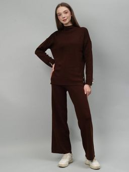 GAIIA - Brown Women Solid Color High Neck Co-Ord Set