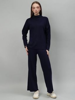 GAIIA - Navy Blue Women Solid Color High Neck Co-Ord Set