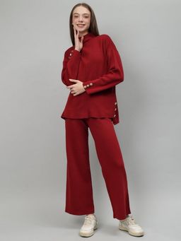 GAIIA - Red Women Solid Color High Neck Co-Ord Set