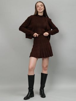 GAIIA - Women Brown Self Design Cardigan with Skirt