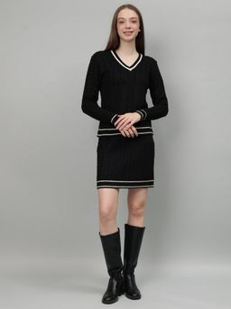 GAIIA - Women Black Self Design Sweater with Skirt