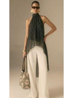 IS.U - Women Black Chiffon Polka Dots Top