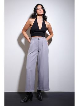 COLOR CAPITAL - High Waist Flared Grey Pant