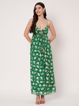AMAGYAA - Lurex Green Shoulder Straps Sleeveless Maxi Dress