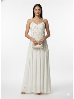 AMAGYAA - Georgette White V-Neck Sleeveless Maxi Dress