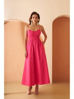 AMAGYAA - Cotton Pink Shoulder Straps Sleeveless Maxi Dress