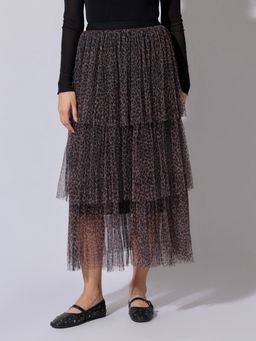 SHOWOFFFF - Women Brown Animal Print Maxi Skirt