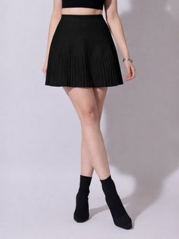 SHOWOFFFF - Women Black Pleated Mini Skirt