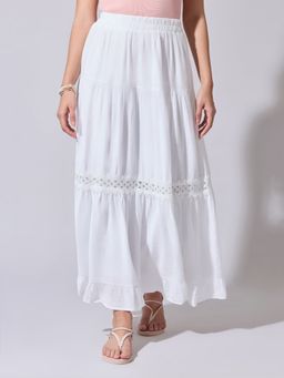 SHOWOFFFF - Women White Solid Maxi Skirt