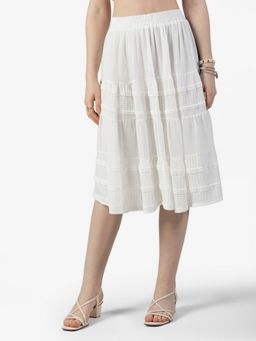 SHOWOFF - Women White Solid Midi Skirt