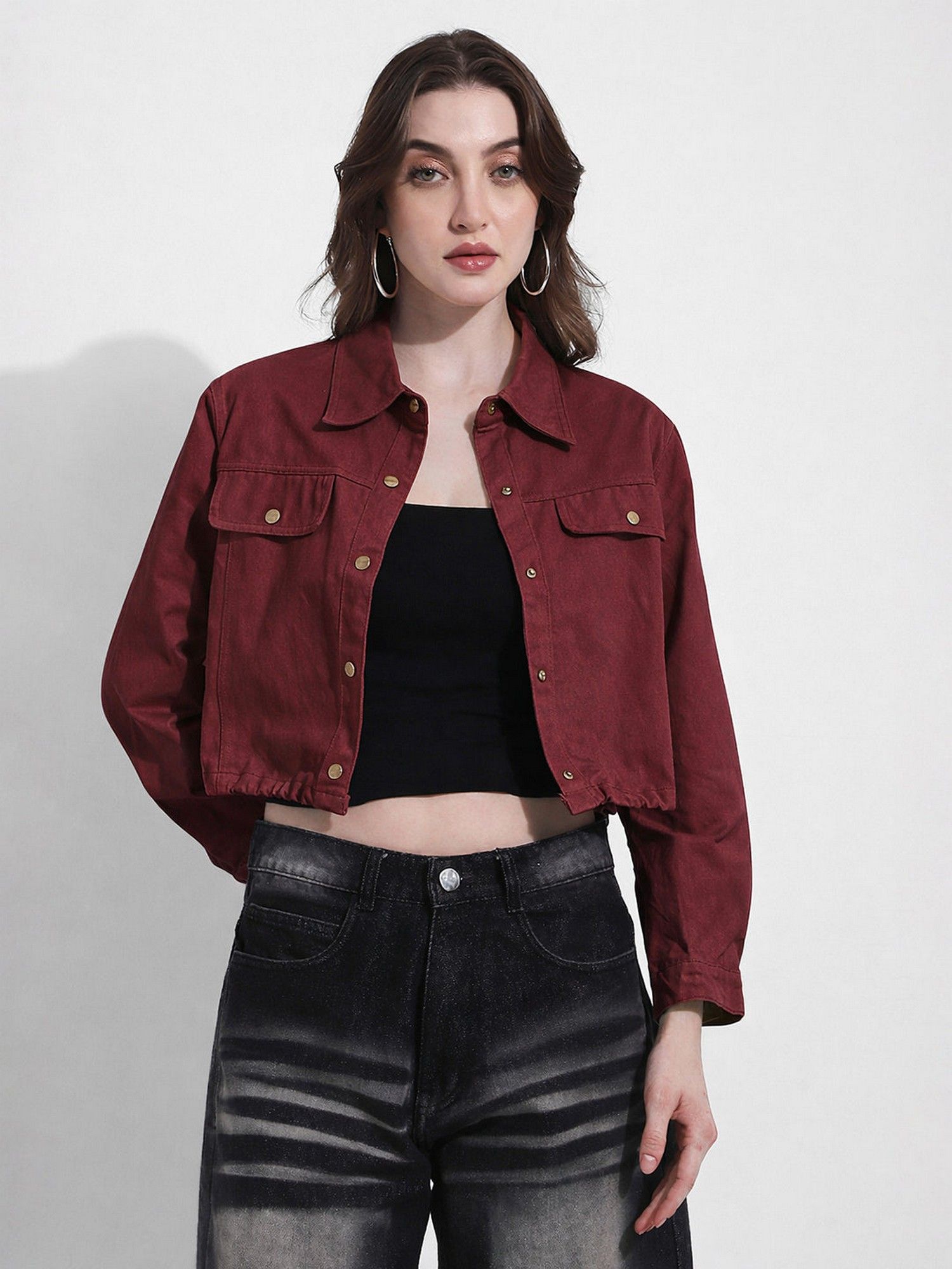 showoffff Maroon Collar Neck Full Sleeves Cropped Jacket-picture-21