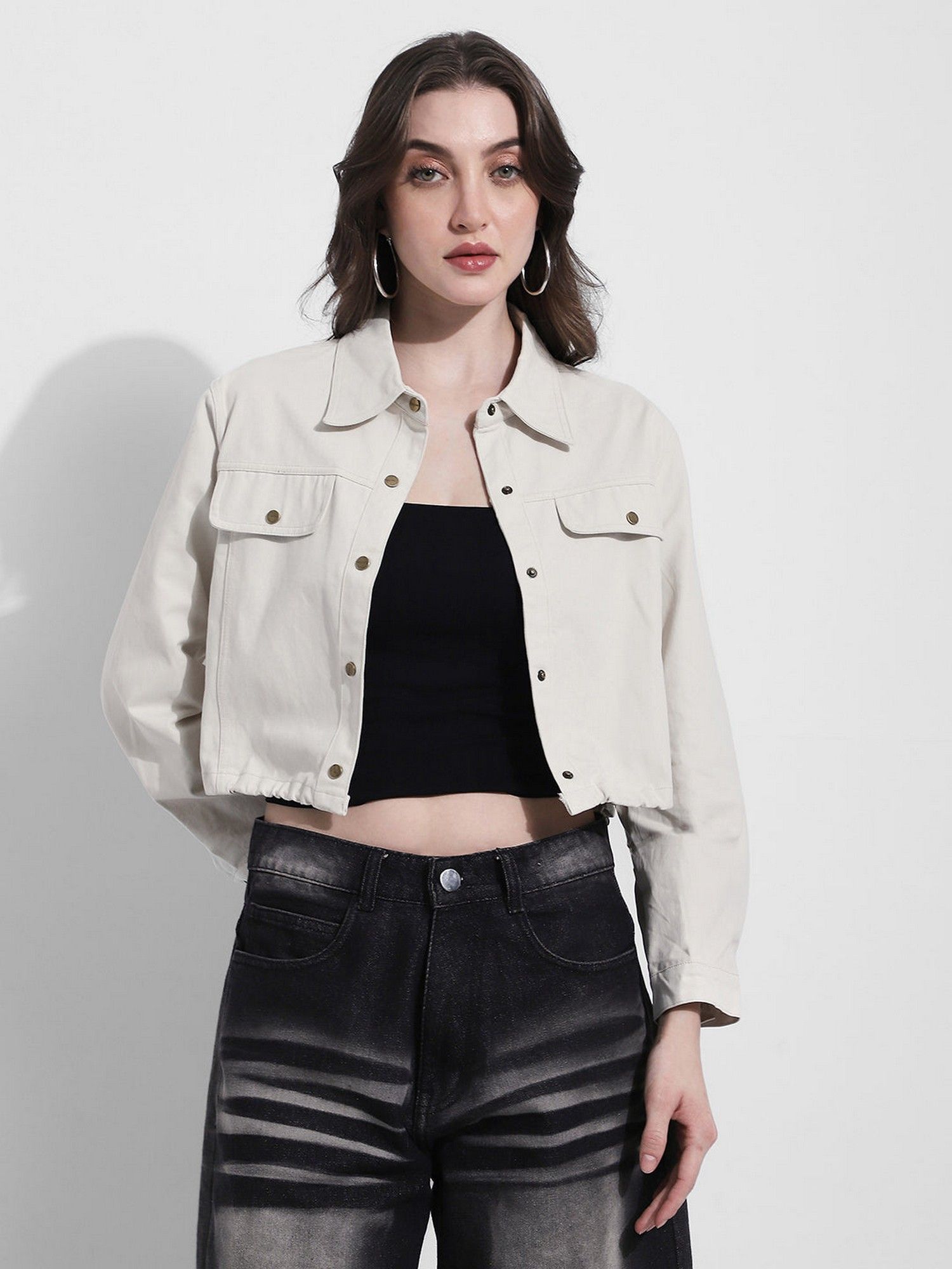 showoffff Off White Collar Neck Full Sleeves Cropped Jacket-picture-17