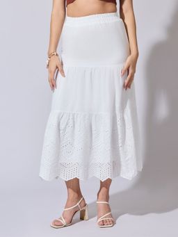 SHOWOFF - Women White Textured Maxi Skirt