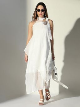SHOWOFF - Cotton White Shoulder Straps Sleeveless Maxi Dress