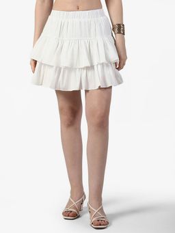 SHOWOFFFF - Women White Solid Mini Skirt