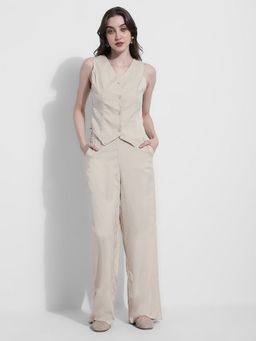 SHOWOFFFF - Women Beige Tailored Co-Ord Set