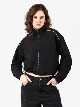 SHOWOFFFF - Black High Neck Full Sleeves Bomber