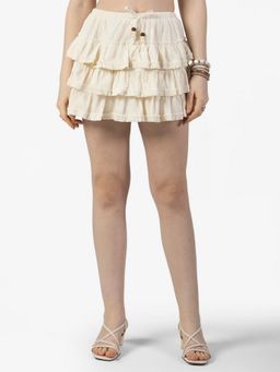 SHOWOFF - Women Cream Solid Mini Skirt