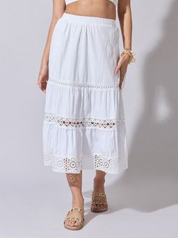 SHOWOFFFF - Women White Textured Maxi Skirt