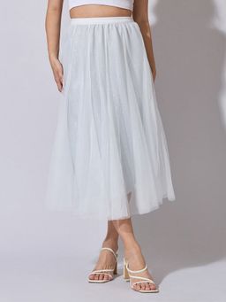 SHOWOFFFF - Women White Embellished Midi Skirt