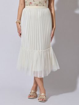 SHOWOFF - Women Cream Pleated Midi Skirt