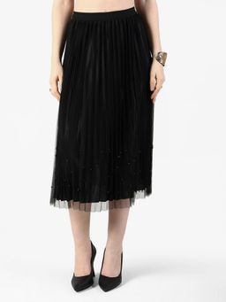 SHOWOFF - Women Black Pleated Midi Skirt