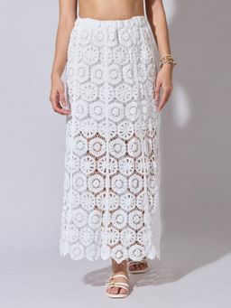SHOWOFFFF - Women White Textured Maxi Skirt