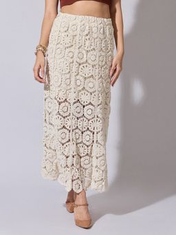 SHOWOFFFF - Women Cream Textured Maxi Skirt