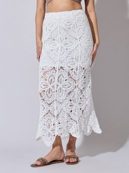 SHOWOFFFF - Women White Textured Maxi Skirt