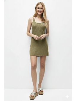 NOBARR - Acrylic Olive Round Neck Sleeveless Mini Dress