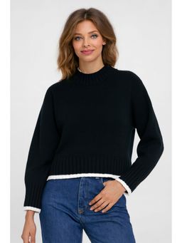 NOBARR - Women Black Down Shoulder Loose Fit Sweater