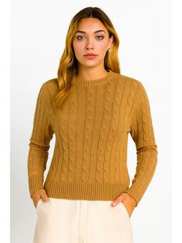 NOBARR - Women Brown Cable Knit Cotton Sweater