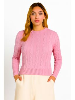NOBARR - Women Pink Cable Knit Cotton Sweater