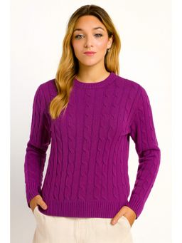 NOBARR - Women Purple Cable Knit Cotton Sweater