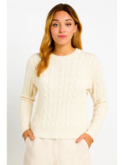 NOBARR - Women Off White Cable Knit Cotton Sweater