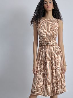 The Label Life - Rayon White Boat Neck Sleeveless Midi Dress