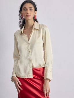 The Label Life - Cream Satin Side Ruched Shirt