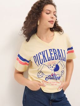 DILLINGER - Off White Women Relaxed Half Sleeves Typography Print T-Shirt