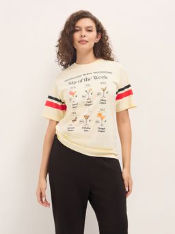 DILLINGER - Women Off White Relaxed Half Sleeves Typography Print T-Shirt