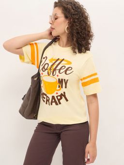 DILLINGER - Women Off White Relaxed Half Sleeves Typography Print T-Shirt