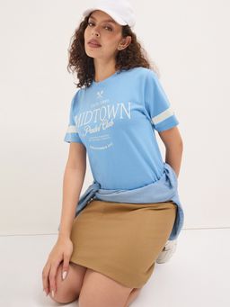 DILLINGER - Blue Women Relaxed Half Sleeves Typography Print T-Shirt